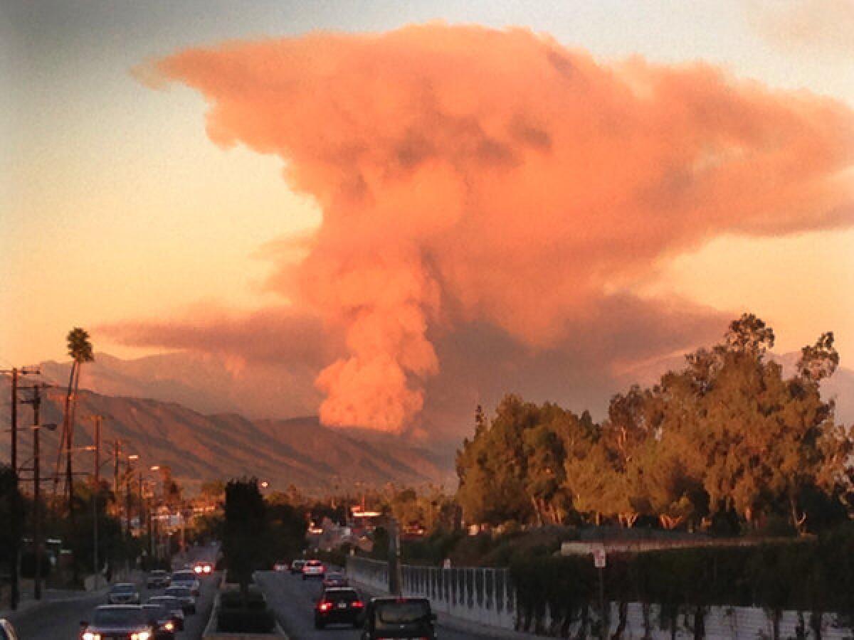 Brush fire in San Gabriel Canyon above Azusa had burned about 40 acres, officials said.