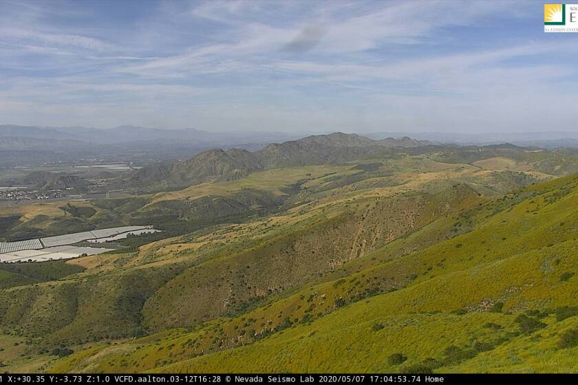 A photo from one of Southern California Edison's publicly viewable live feed cameras covering its territory most vulnerable to wildfires.