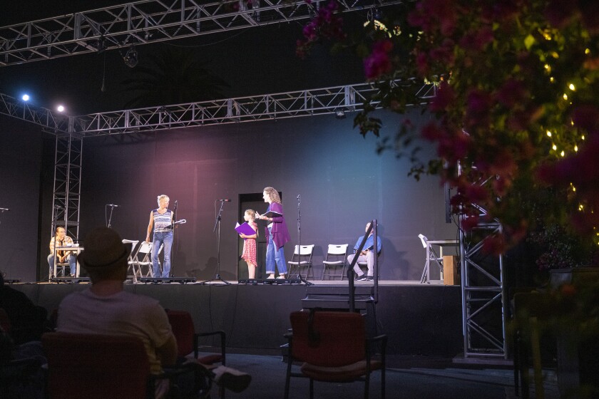 Actors read "Roe" at the Fountain Theatre's outdoor stage. 