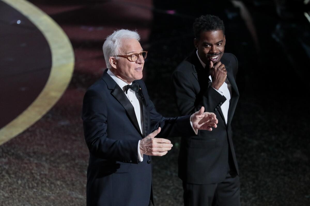 Steve Martin, left, and Chris Rock during the telecast of the 92nd Academy Awards on Sunday.