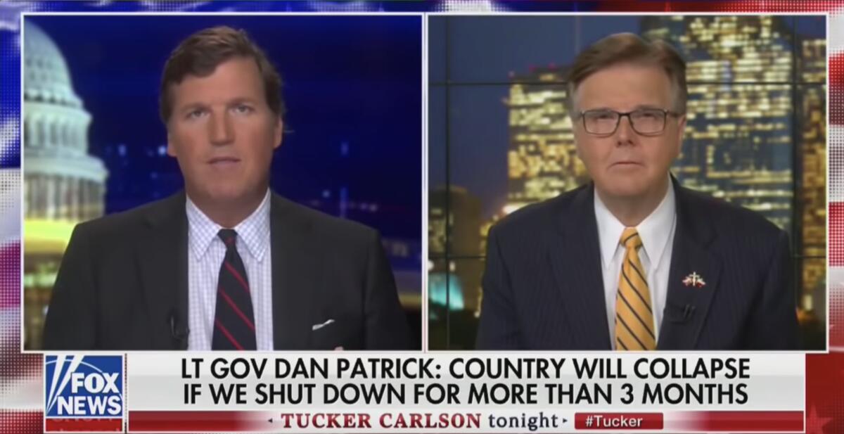 Texas Lt. Gov. Dan Patrick endorses letting people die to save his notion of the economy.