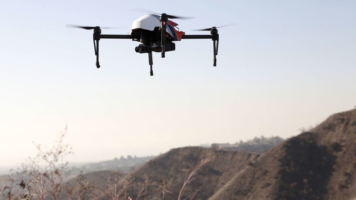 The Los Angeles Fire Department holds a demonstration featuring its new drone.