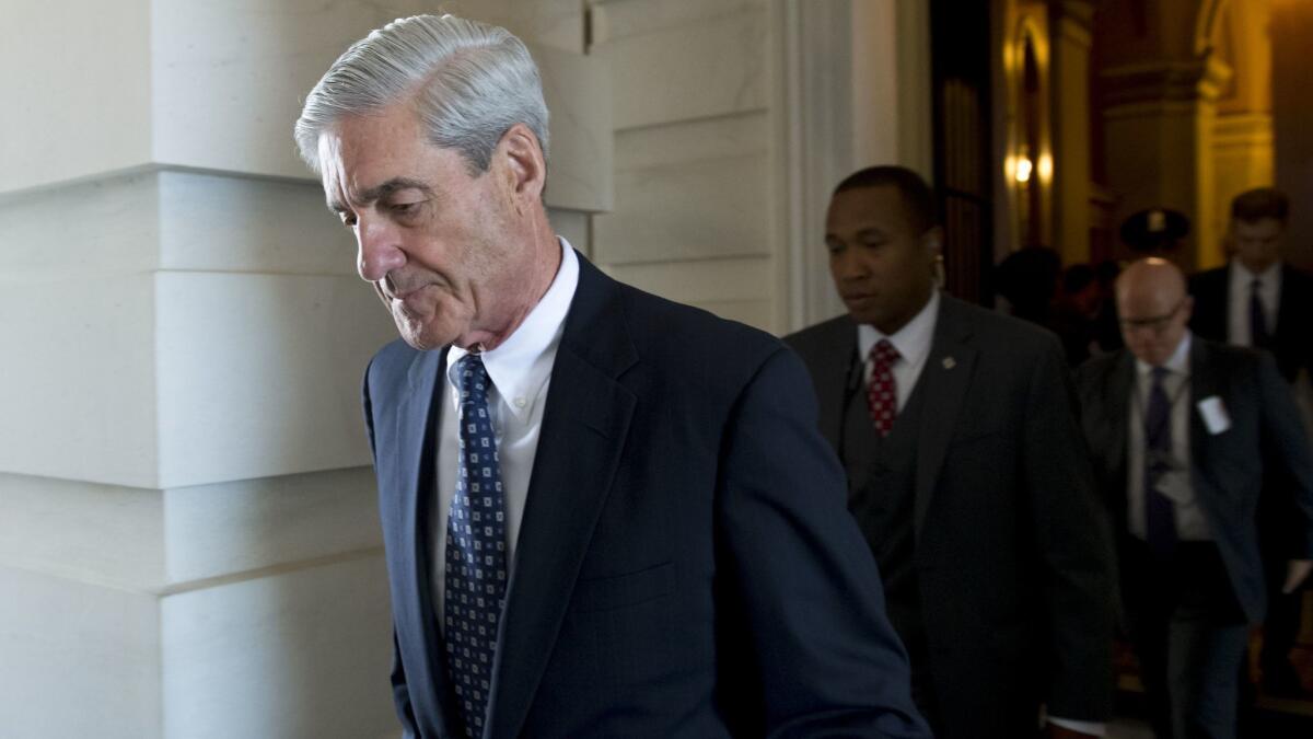 Former FBI Director Robert Mueller leaving following a meeting with members of the US Senate Judiciary Committee at the US Capitol in Washington, DC