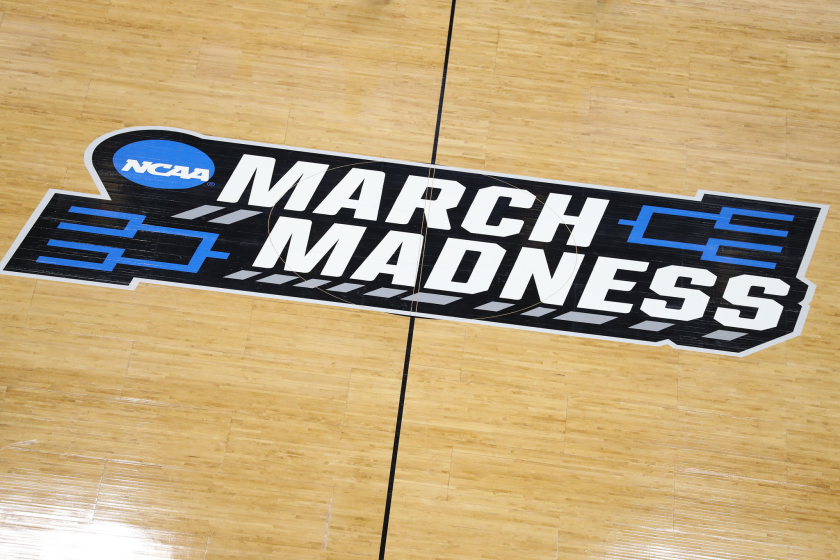 SALT LAKE CITY, UTAH - MARCH 20: A general view of a 'March Madness' logo is seen during practice.