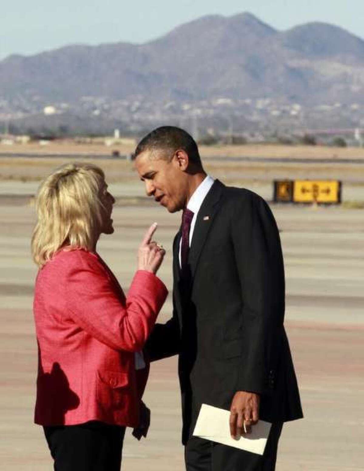 Arizona Gov. Jan Brewer has had issues with President Obama in the past, such as when she greeted him on his arrival in Phoenix in January.