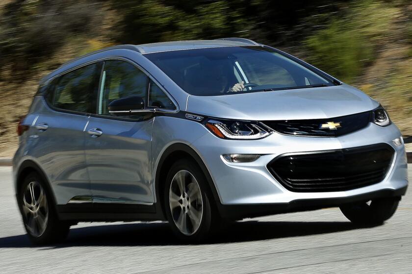 LOS ANGELES, CA-MAY 1, 2017: The Bolt EV, Chevrolet's answer to Tesla's Model 3, capable of traveling 238 miles on a single charge, is photographed, during a test drive in Griffith Park on May 1, 2017. (Mel Melcon/Los Angeles Times)