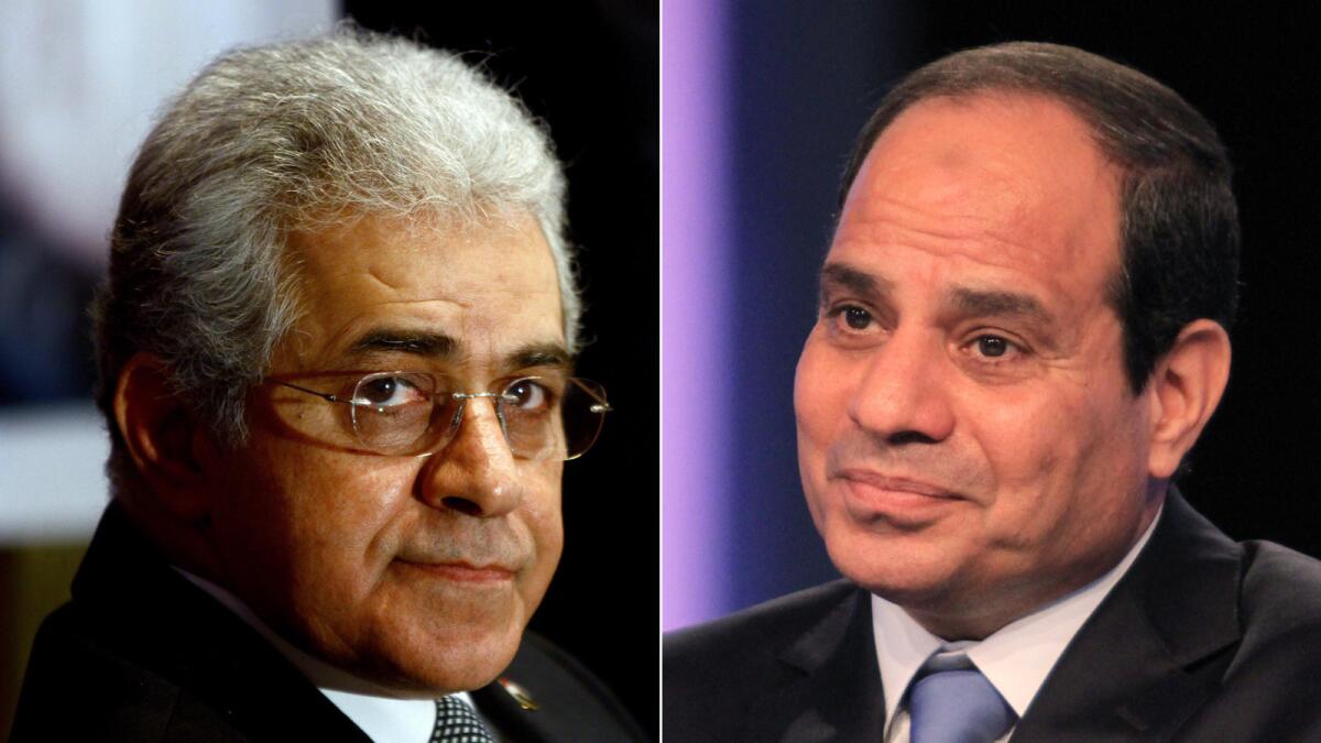 Hamdeen Sabahi, left, and Abdel Fattah Sisi are running in Egypt's presidential election.