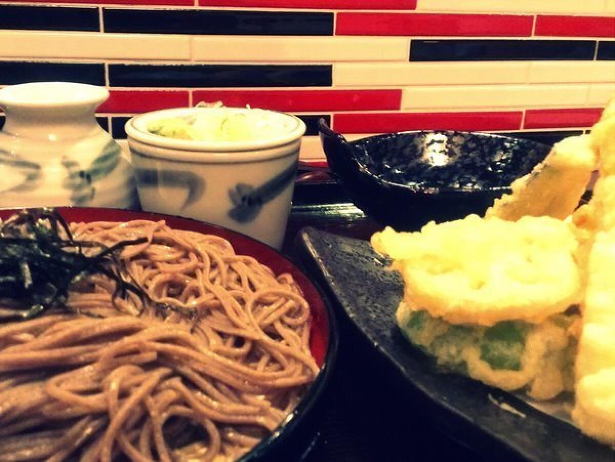 Soba (buckwheat noodles) and shrimp and vegetable tempura at the newly opened Soba Sojibo on Sawtelle.