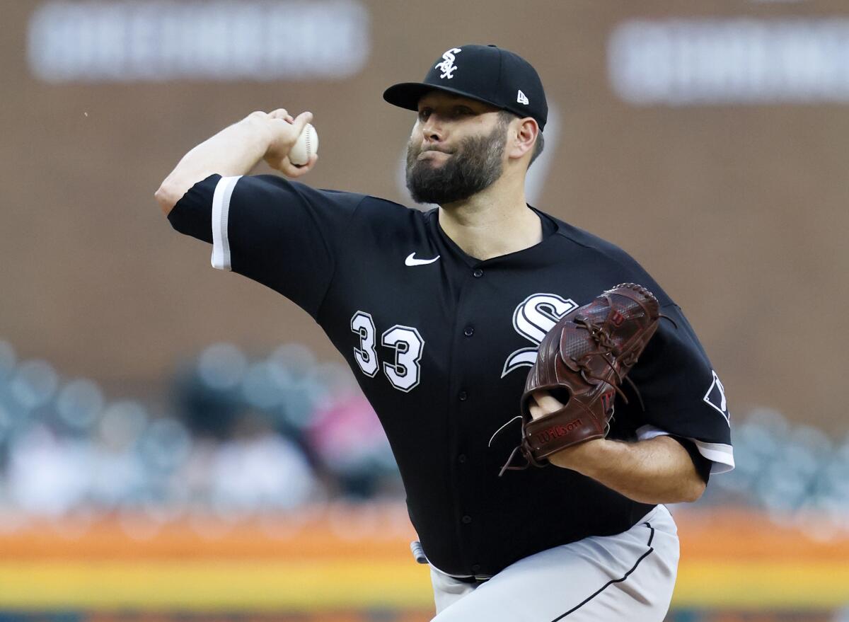Chicago White Sox pitcher Lance Lynn delivers against the Detroit Tigers during the second inning of a baseball game Monday, June 13, 2022, in Detroit. (AP Photo/Duane Burleson)