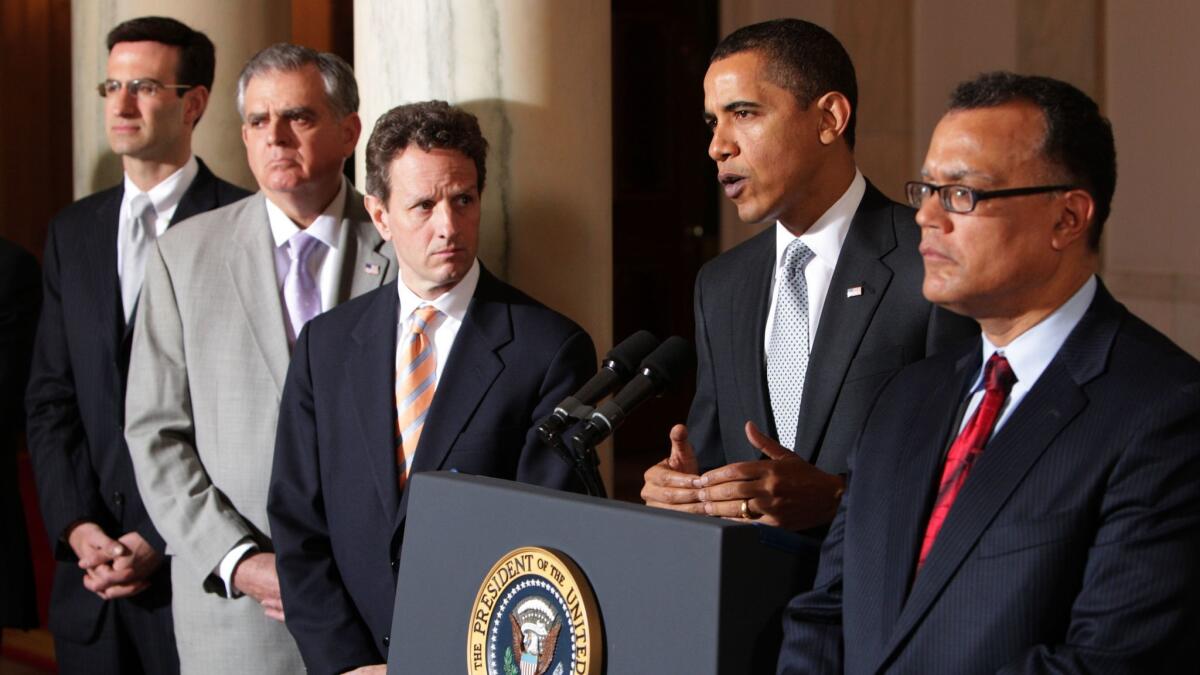 President Obama announces plans for the struggling auto industry at the White House on March 30, 2009.