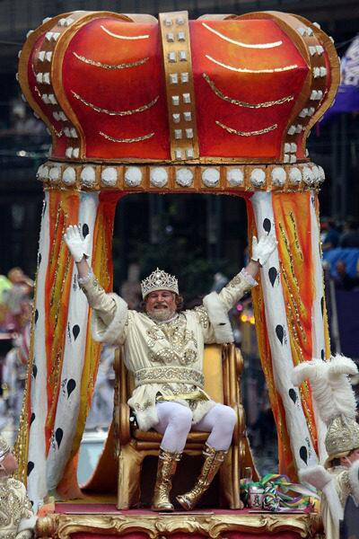 Rex, King of Carnival, rides on a float in his parade on Mardi Gras.