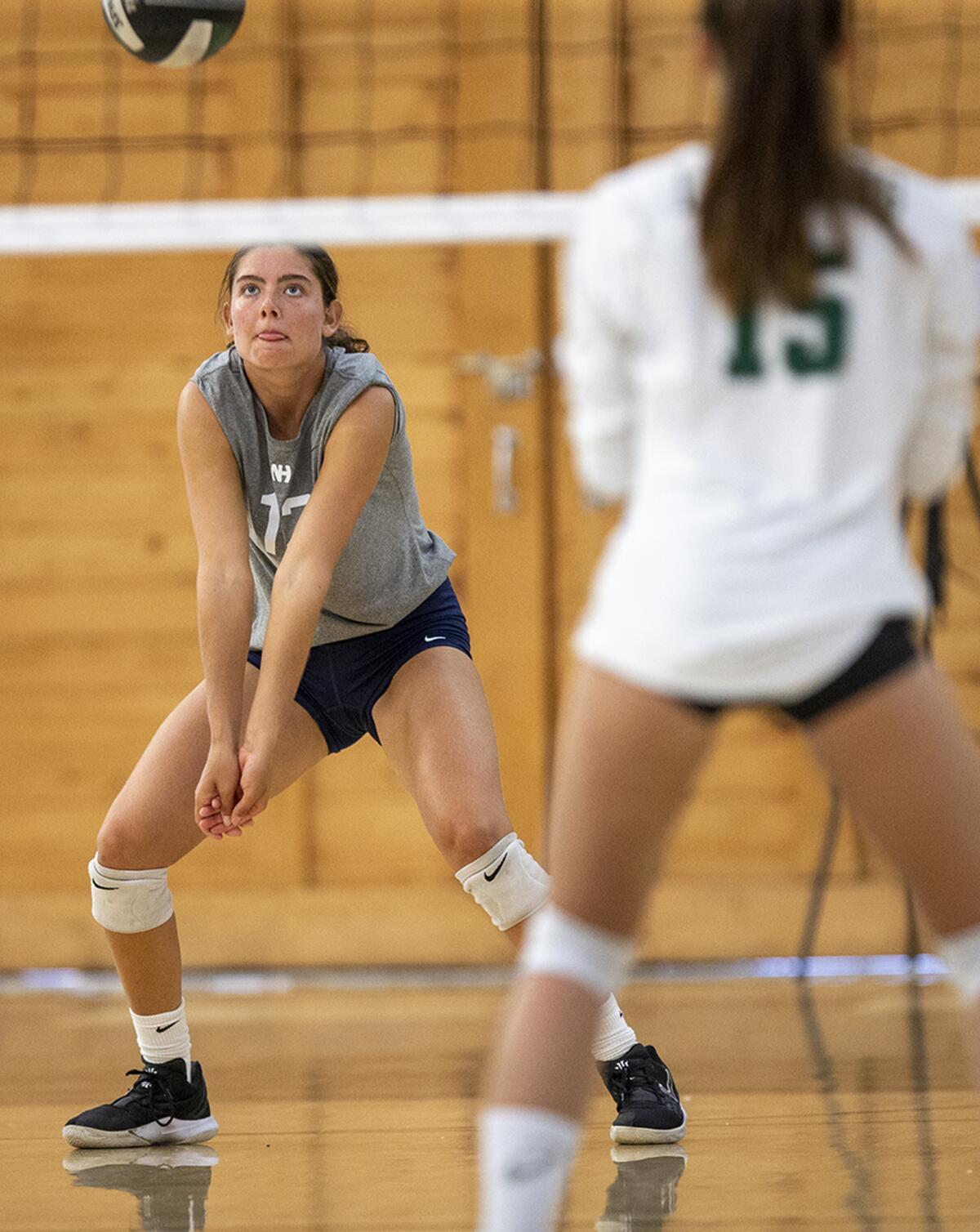 Newport Harbor's Quinn Perry passes a ball during Wednesday's match.