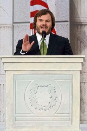 Actor Jack Black speaks at the We Are One concert at the Lincoln Memorial.