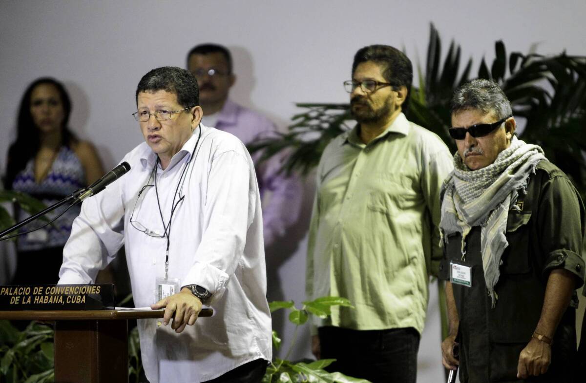 Pablo Catatumbo, head of the western bloc of the Revolutionary Armed Forces of Colombia, or FARC, speaks at a news conference in Havana, where rebels and the Colombian government are holding peace talks.