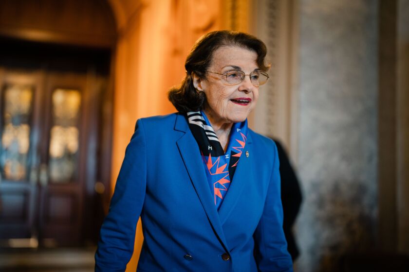 WASHINGTON, DC - JULY 28: Sen. Dianne Feinstein (D-CA) departs from the Senate Chamber following a vote on Capitol Hill on Thursday, July 28, 2022 in Washington, DC. (Kent Nishimura / Los Angeles Times)