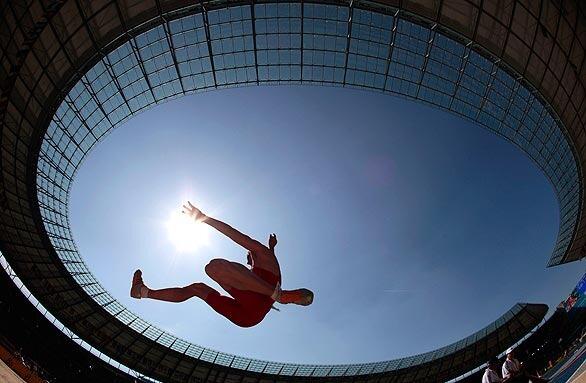 Spain's Agustin Felix competes in the Decathlon Long Jump during the World Athletics Championships held in Germany.