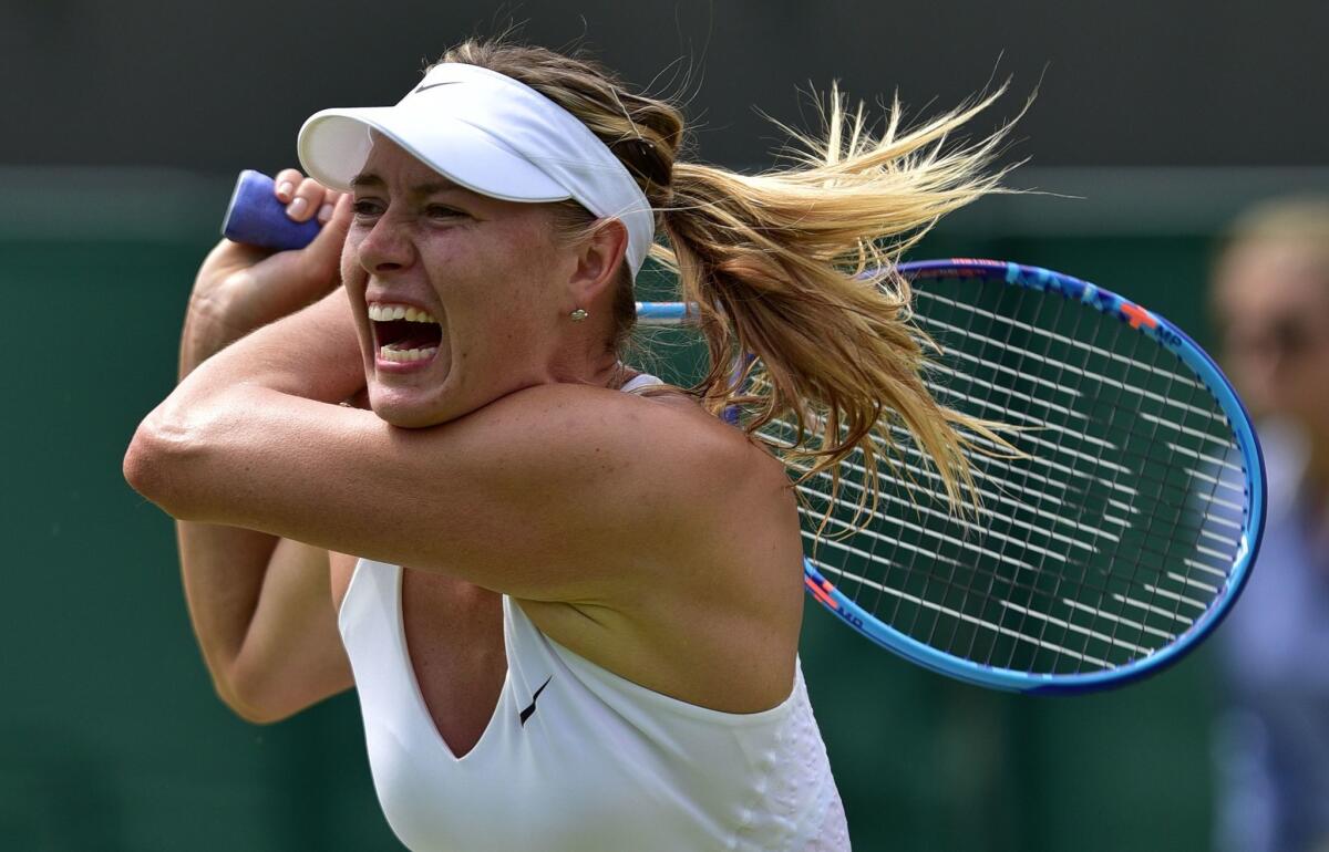 Maria Sharapova plays at Wimbledon on July 1, 2015.