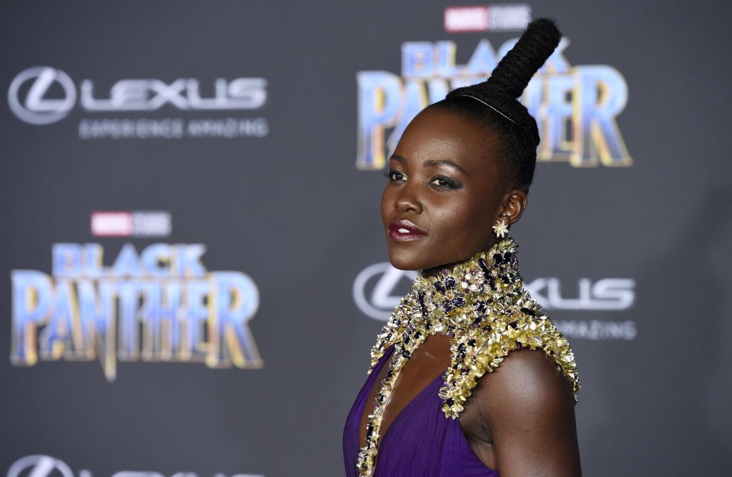 Lupita Nyong'o, who plays Nakia in "Black Panther," at the film's world premierein Los Angeles.