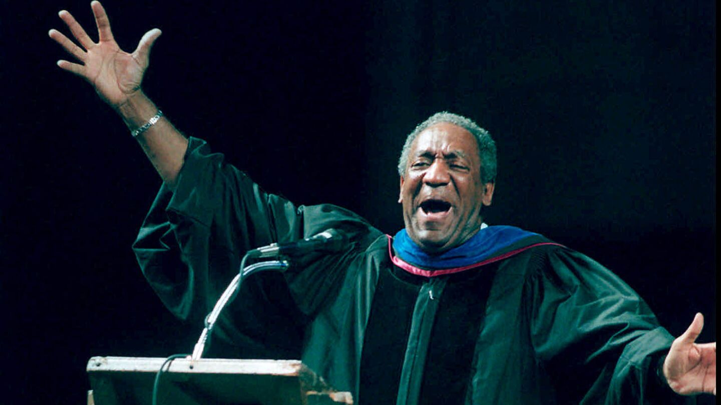 The Temple University graduate has long been a supporter of education and is often seen in clothing emblazoned with school names. Here, Cosby addresses graduates of Teachers College at Columbia University in 1998.