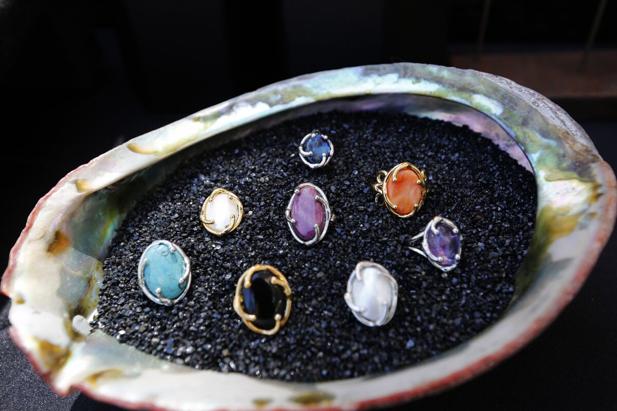 Handmade jewelry displayed at a swap meet in San Diego. Jewelry prices are almost unchanged from last year.