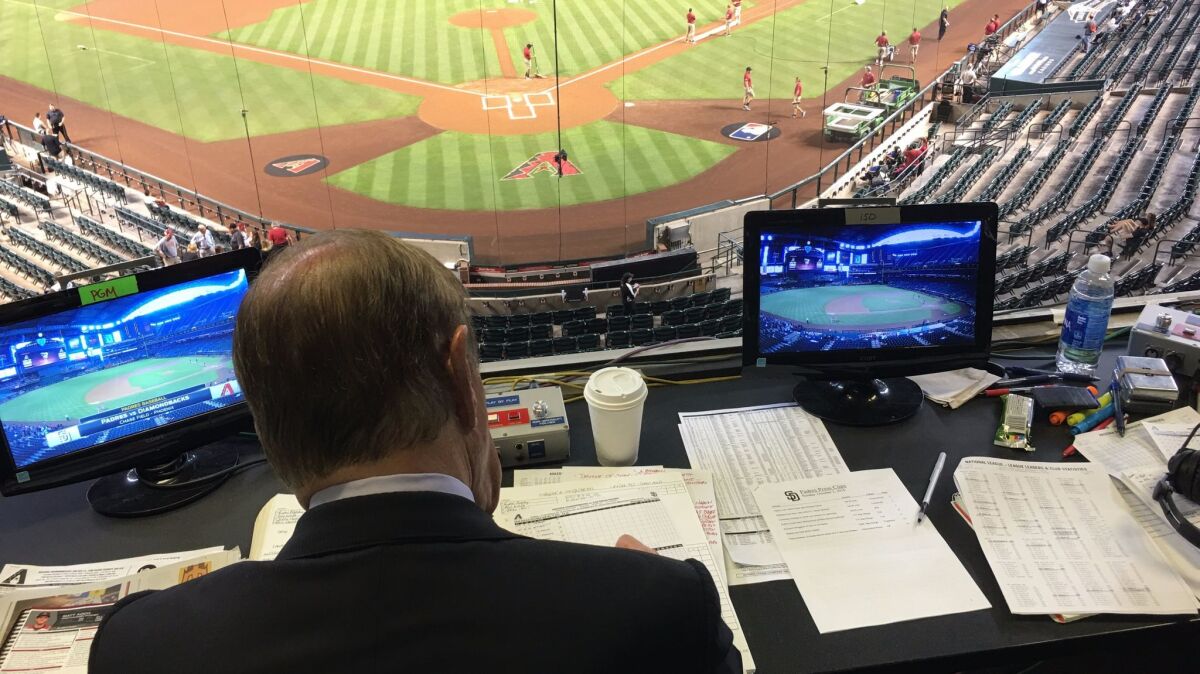 Dick Enberg prepares for his final broadcast in a near-six-decade career, Sunday's Padres-Diamondbacks game at Chase Field in Phoenix.