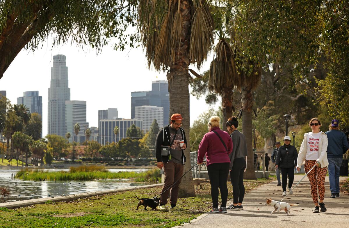 The fence surrounding Echo Park Lake is finally coming down - Los Angeles  Times