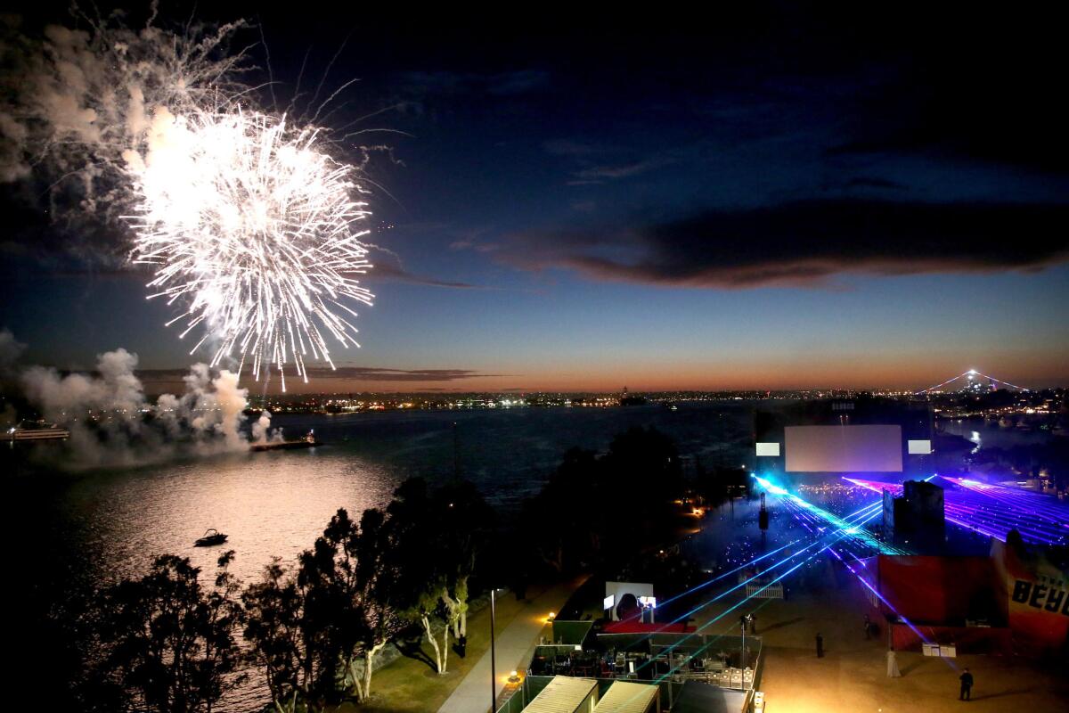 A fireworks display at the "Star Trek Beyond" premiere at Embarcadero Marina Park South.