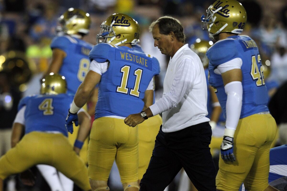 Former UCLA Coach Rick Neuheisel said he's worried that with five power conferences and only four college playoff spots, the Pac-12 might get left out.