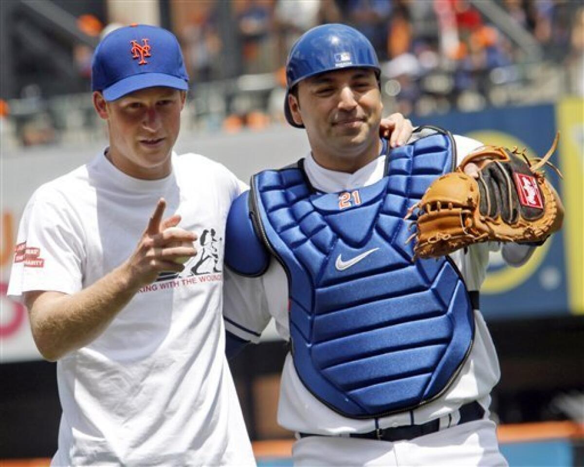 Prince Harry with Rod Barajas the Mets catcher at the New York