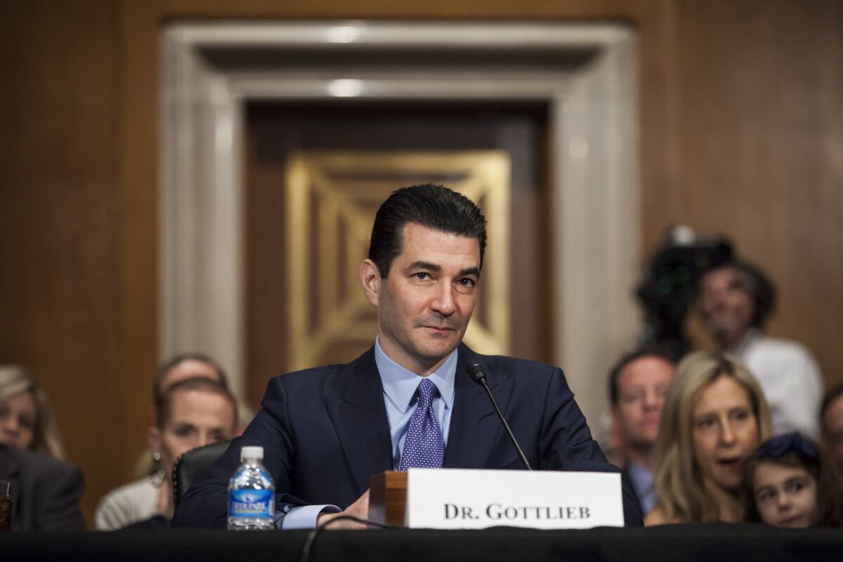 Dr. Scott Gottlieb testifies to the Senate in April. He was confirmed to lead the Food and Drug Administration this week.