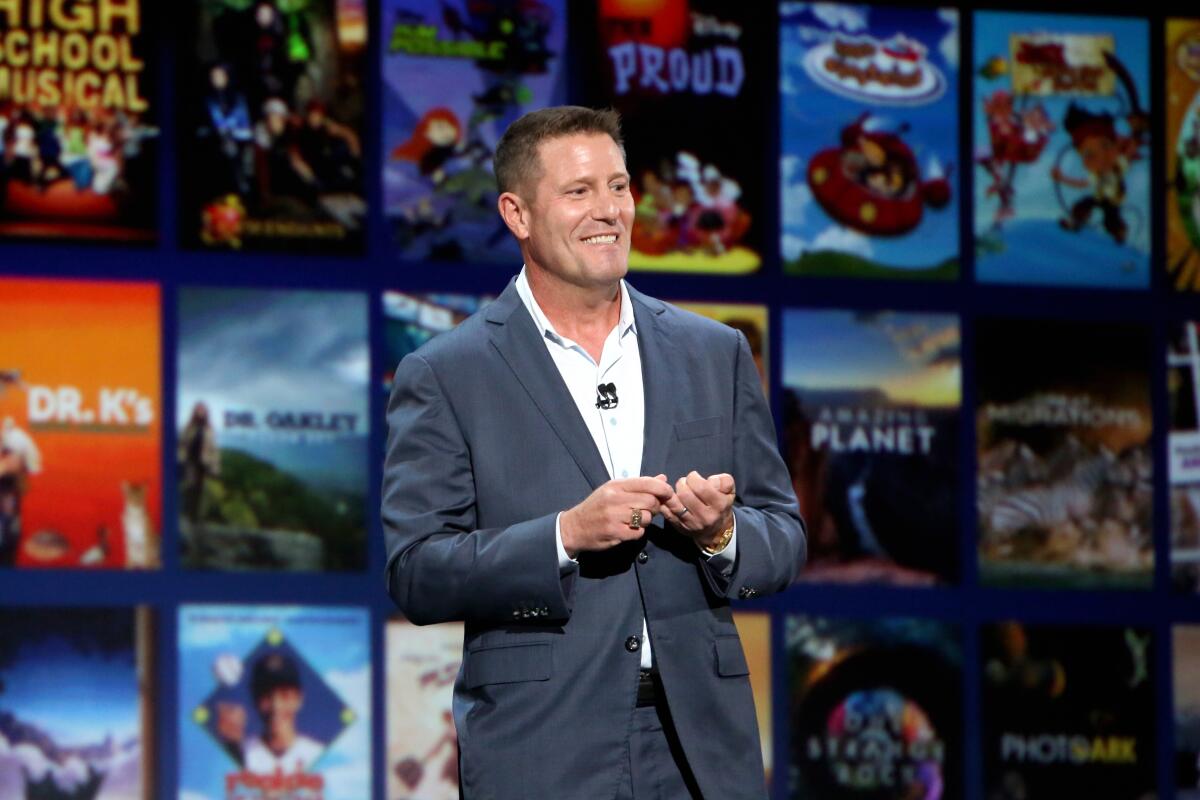 Kevin Mayer, chairman of Walt Disney Co.'s direct-to-consumer and international division, at the Disney+ Showcase at Disney’s D23 EXPO 2019 in Anaheim, Calif. 