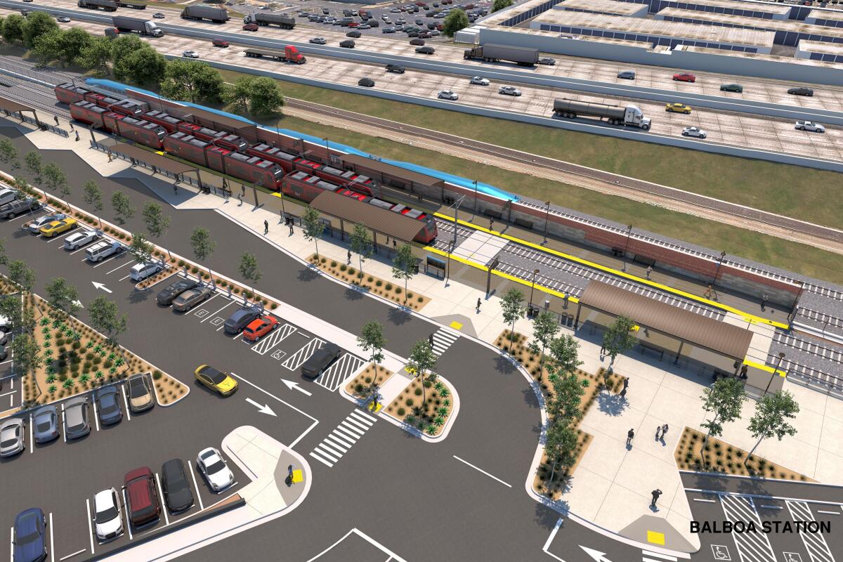 SANDAG digital rendering of the Balboa station from the parking lot.