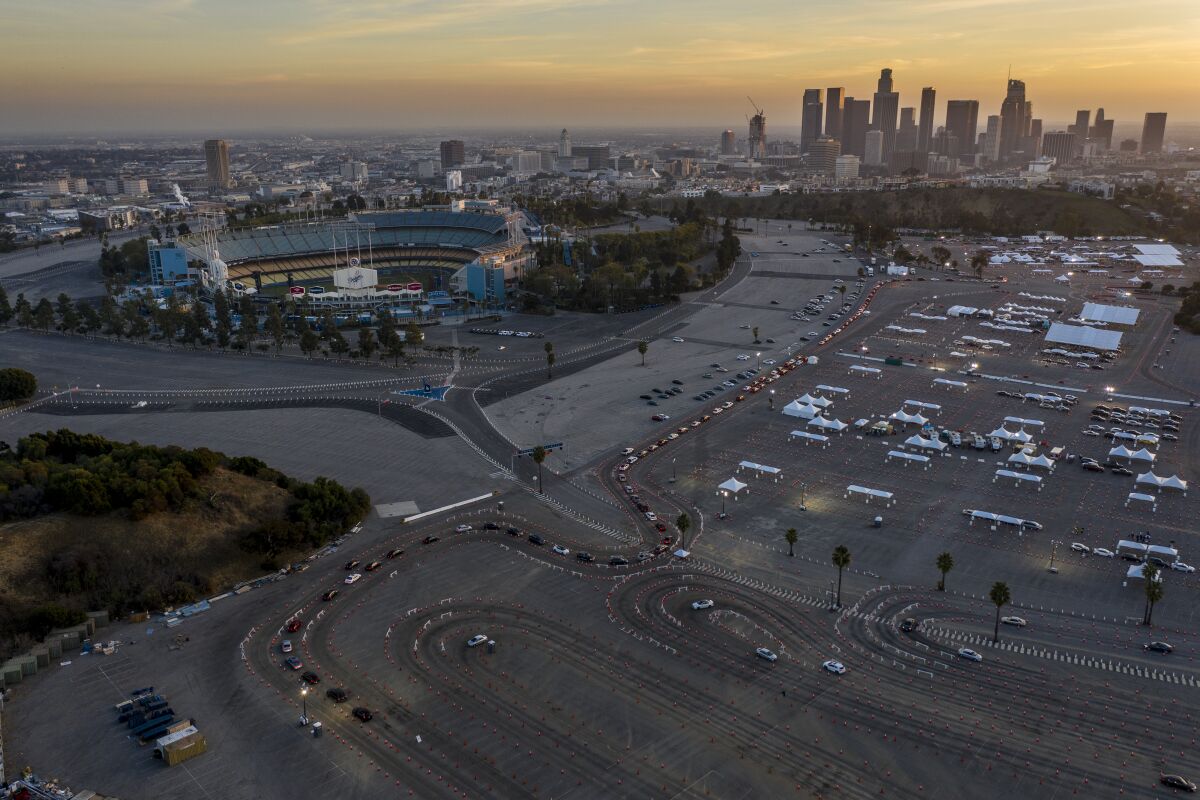 Dodger Stadium and its parking lot.