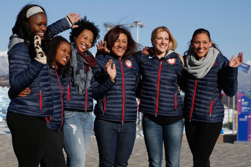 American bobsledders (from left to right) Aja Evans, Lauryn Williams, Jazmine Fenlator, Elana Meyers, Jamie Greubel and Lolo Jones hope to make a lasting impression at the Sochi Winter Olympic Games.