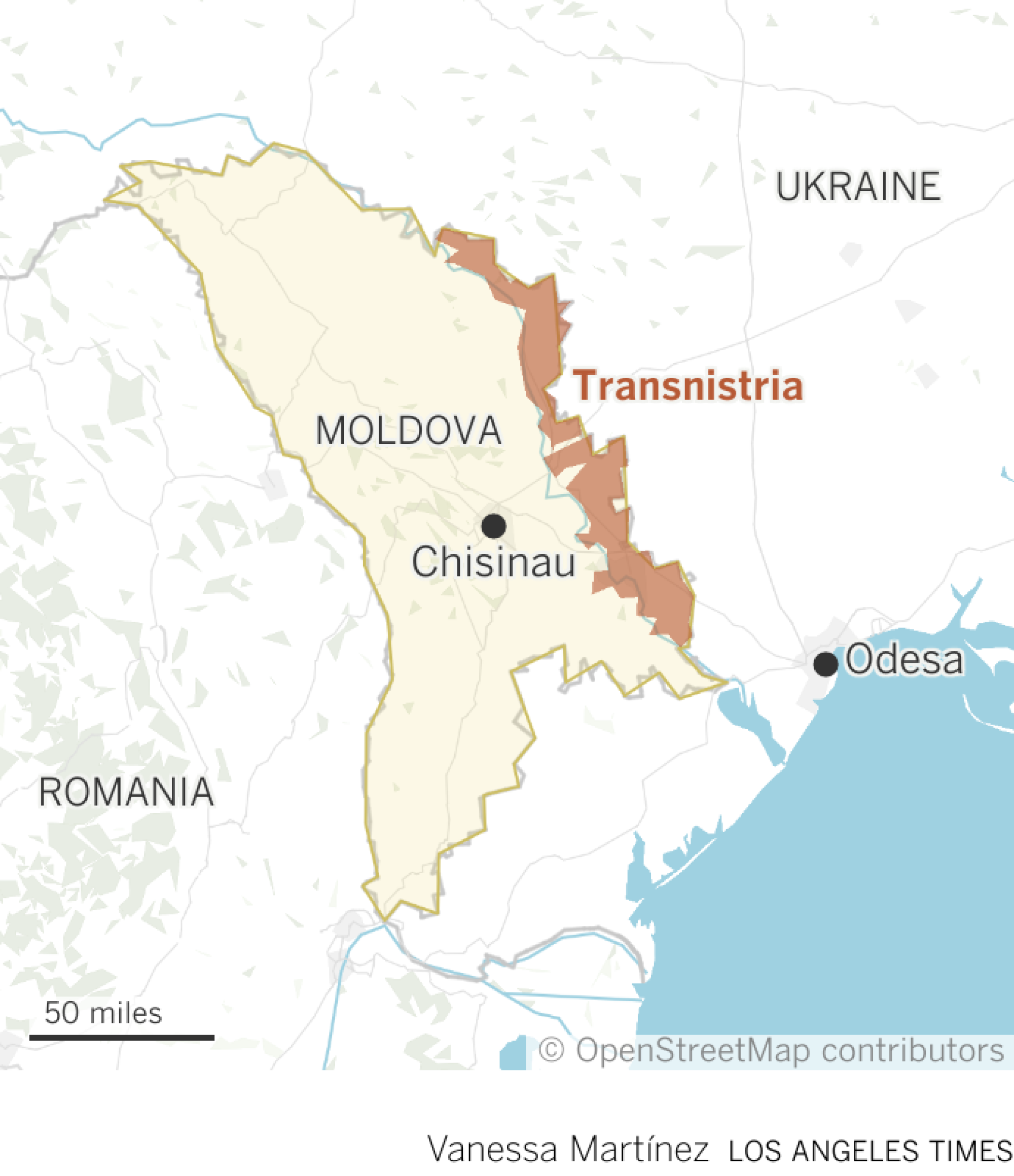 Map highlights Moldova and its capital, Chisinau. Also highlighted is Transnistria, which is located along Moldova's eastern border with Ukraine.