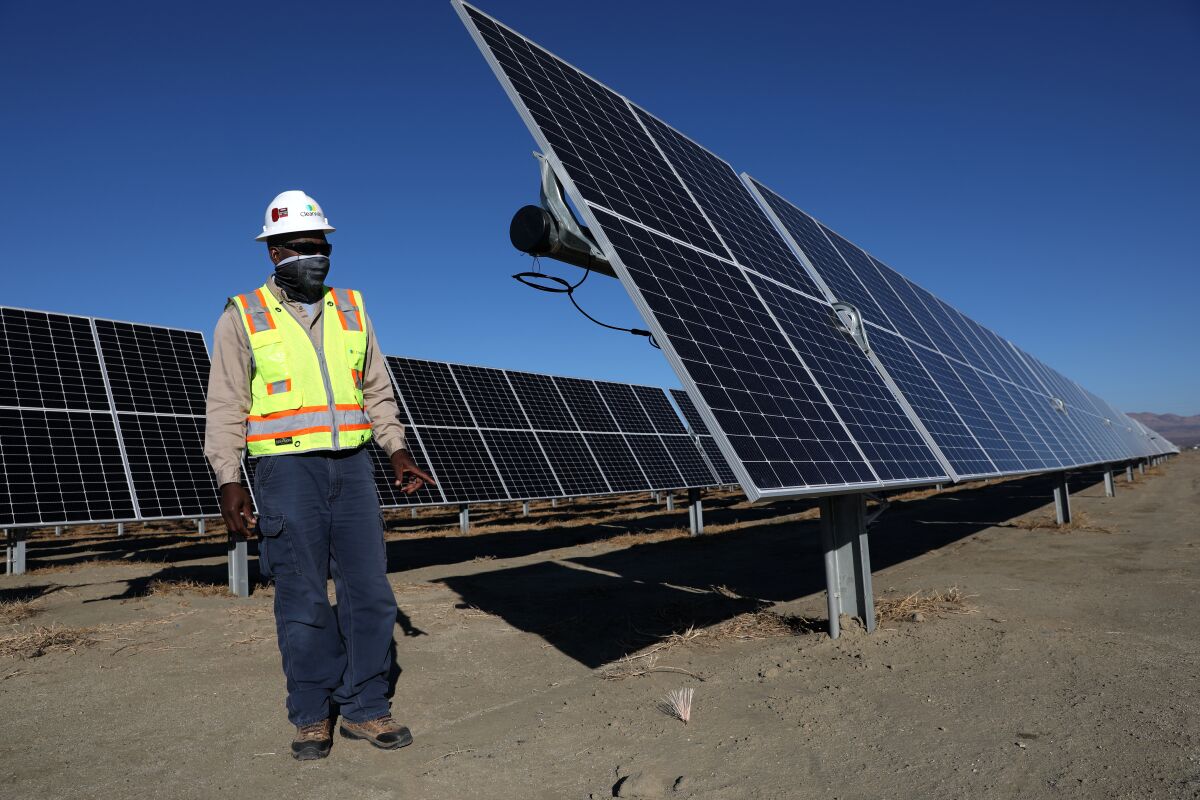 Solar panels at the 192-megawatt Rosamond Central solar farm in California’s Kern County.