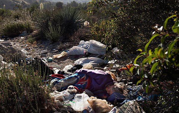 Residents in the Sunland-Tujunga area are upset over homeless camps in the nearby Tujunga Wash, above, owned by the Angeles National Golf Club. They say that the wash has become a dumping ground and that endangered flora and fauna are threatened. See full story