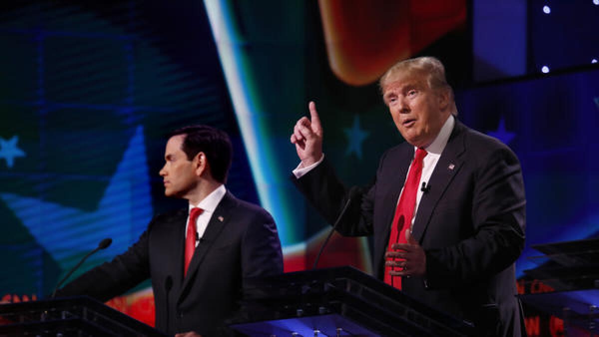 Marco Rubio and Donald Trump at the Florida Republican presidential debate.