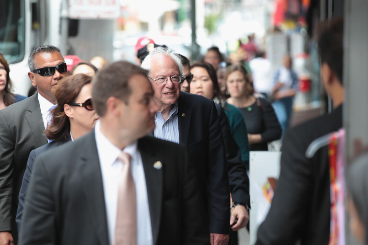 Bernie Sanders campaigns in San Francisco's Chinatown.