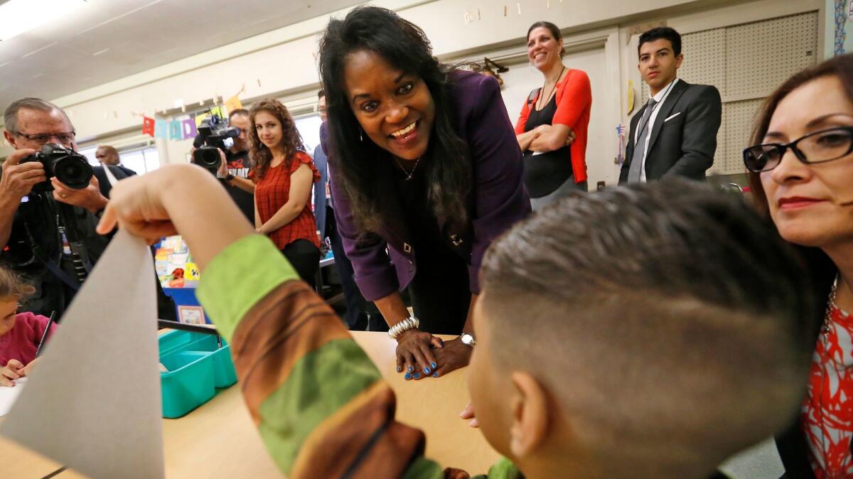 L.A. schools Supt. Michelle King visits an English/Armenian dual-language class at Mountain View Elementary in Tujunga, part of an effort to attract enrollment lost to charter schools.