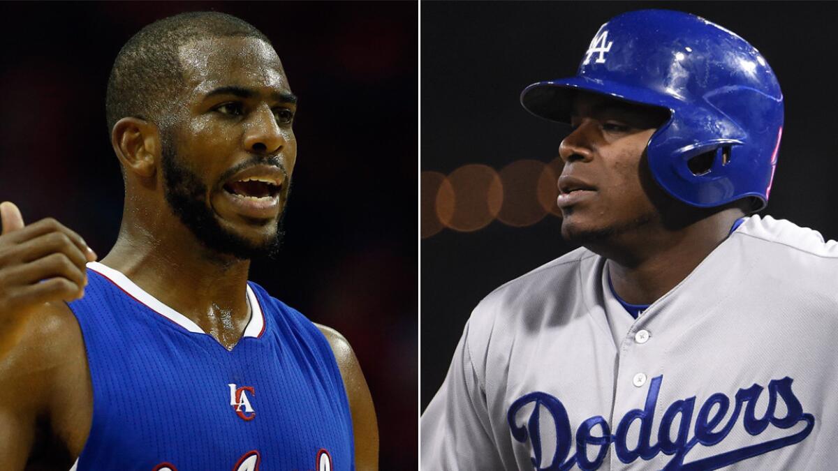 Clippers point guard Chris Paul, left, and Dodgers right fielder Yasiel Puig have each battled hamstring injuries in recent weeks.