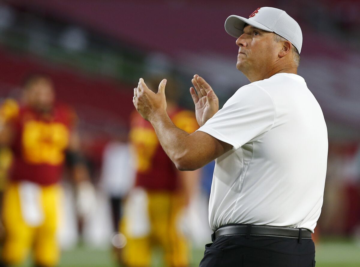USC coach Clay Helton.