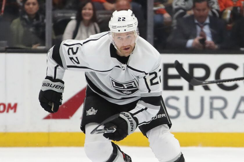 ANAHEIM, CALIFORNIA - DECEMBER 12: Trevor Lewis #22 of the Los Angeles Kings skates against the Anaheim Ducks at the Honda Center on December 12, 2019 in Anaheim, California. (Photo by Bruce Bennett/Getty Images)