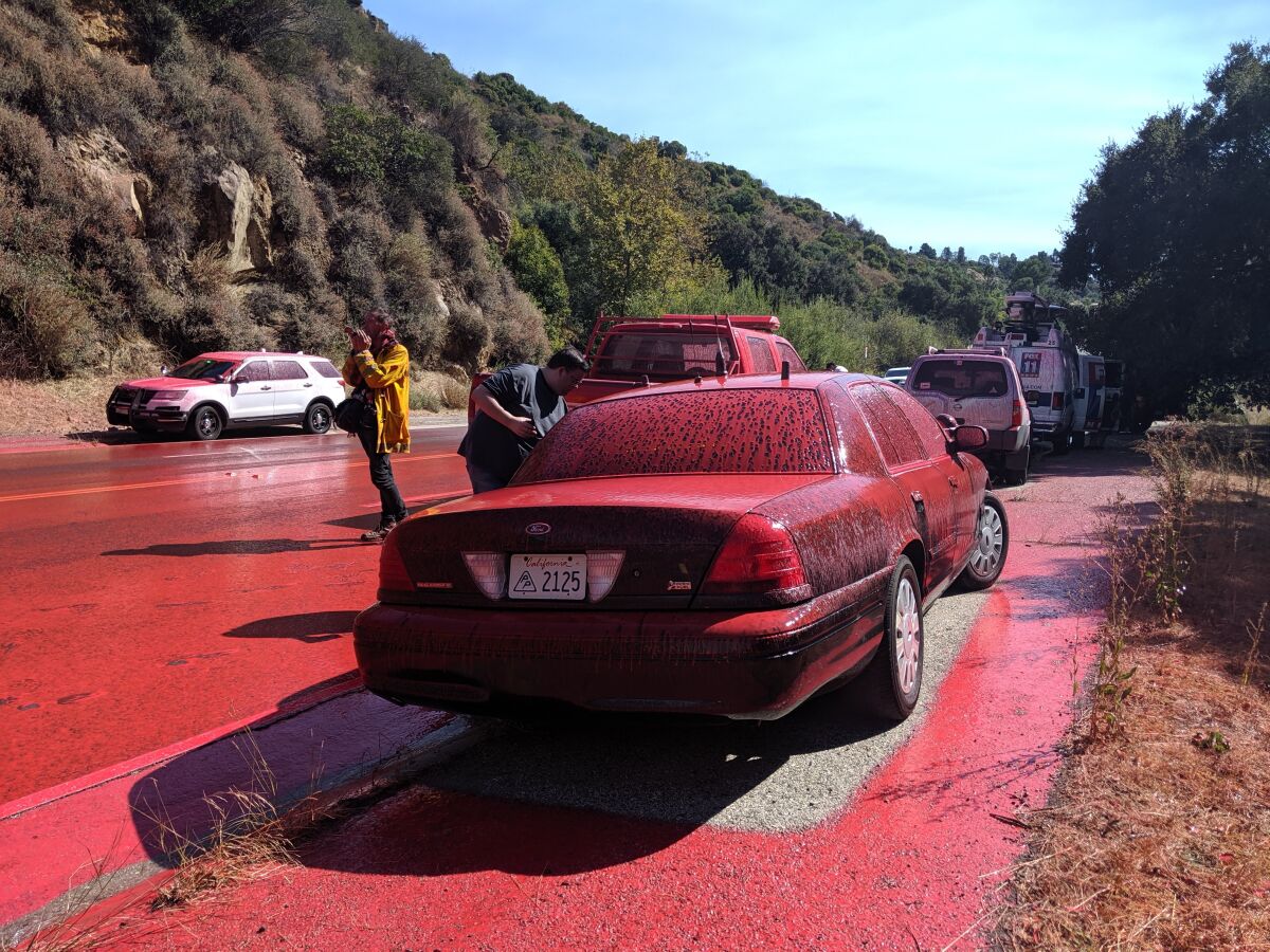 Retardant on a car near Pacific Palisades fire