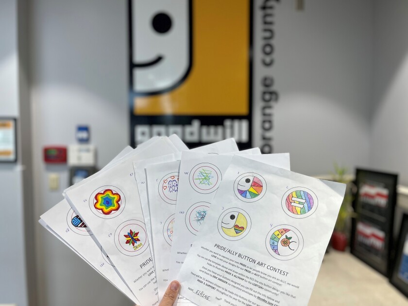 Some of Goodwill of Orange County's Pride & Ally button art submissions.