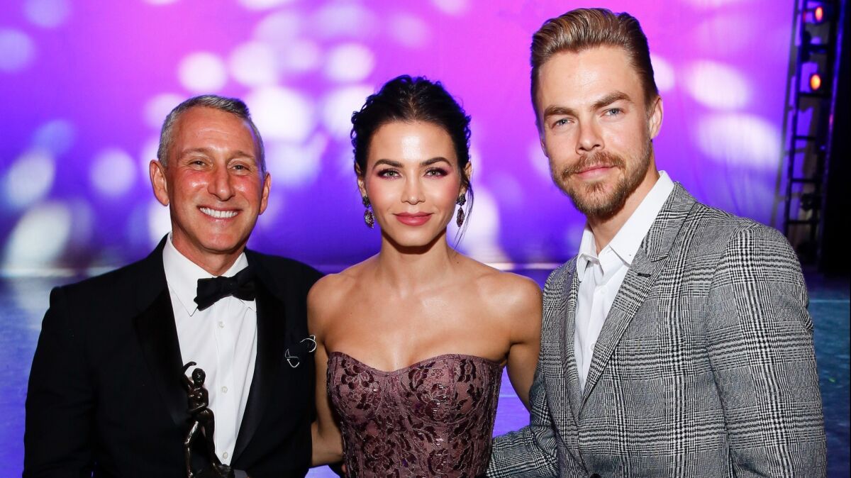 Honorees Adam Shankman, left, Jenna Dewan Tatum and Derek Hough during the annual Los Angeles Ballet gala at the Beverly Wilshire Hotel on Feb. 24, 2018.