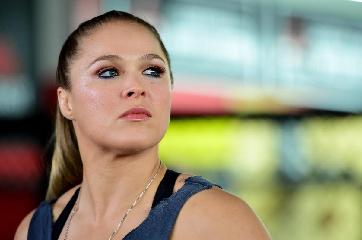 Ronda Rousey speaks during a news conference at the Glendale Fighting Club in October.