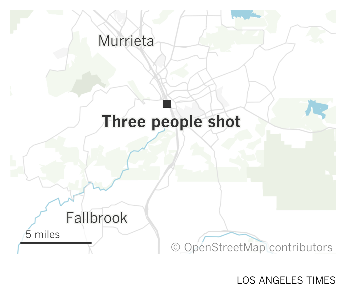 A map showing where three people were shot in Temecula