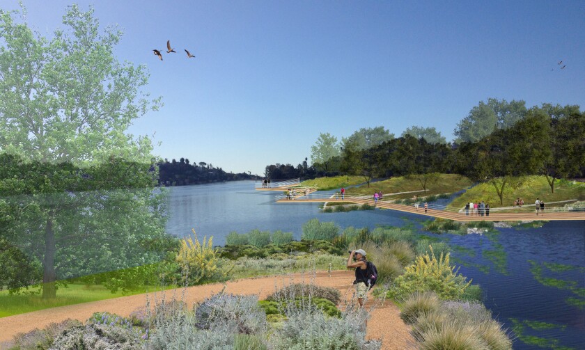 A mock up of one possible future for the Silver Lake Reservoir.