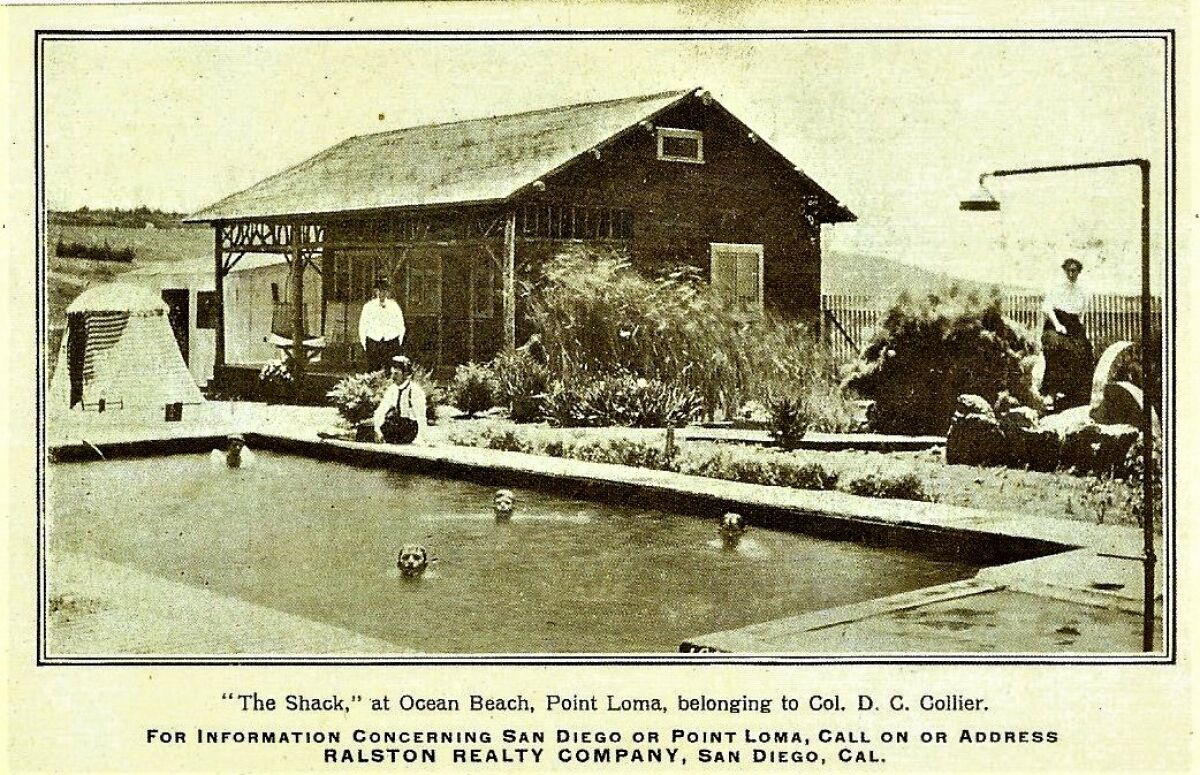 A Ralston Realty (later D.C. Collier & Co.) advertising postcard shows the pool at Collier’s Shack in 1905.